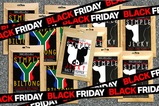 5 x 50g Beef Jerky + 5 x 50g Biltong + 1 gratis pose Pork Jerky